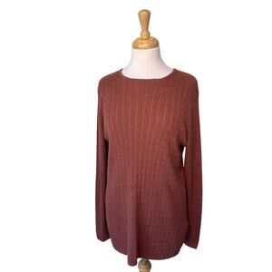 PERUVIAN CONNECTION Pima Cotton Cable Knit Crewneck Sweater Brick Brown Size XL